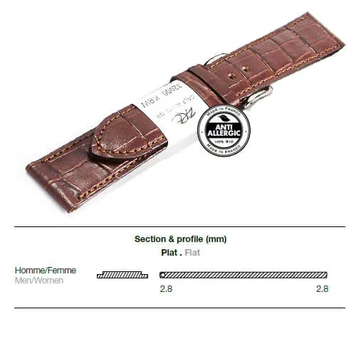 Ремешок ZRC 5491803ST MAT CALF ALLIGATOR BROWN 18MM